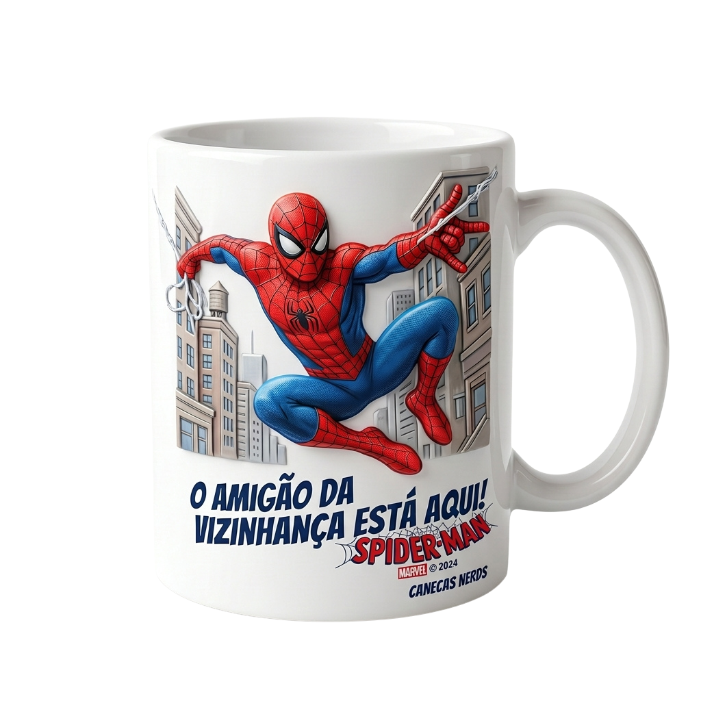 Caneca Homem-Aranha "O Amigão da Vizinhança Está Aqui!" Cerâmica 325ml