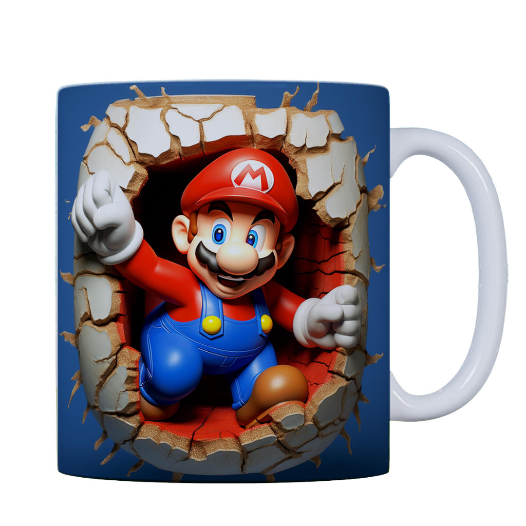 Caneca 3D Super Mario Efeito Parede Quebrada Cerâmica 325ml