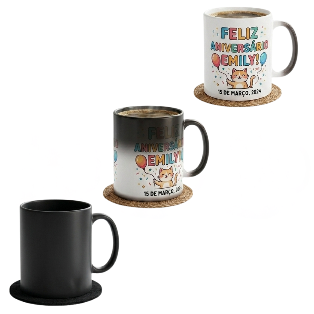 Caneca Mágica Personalizada Tema Aniversário Crie com Seu Desenho ou Frase